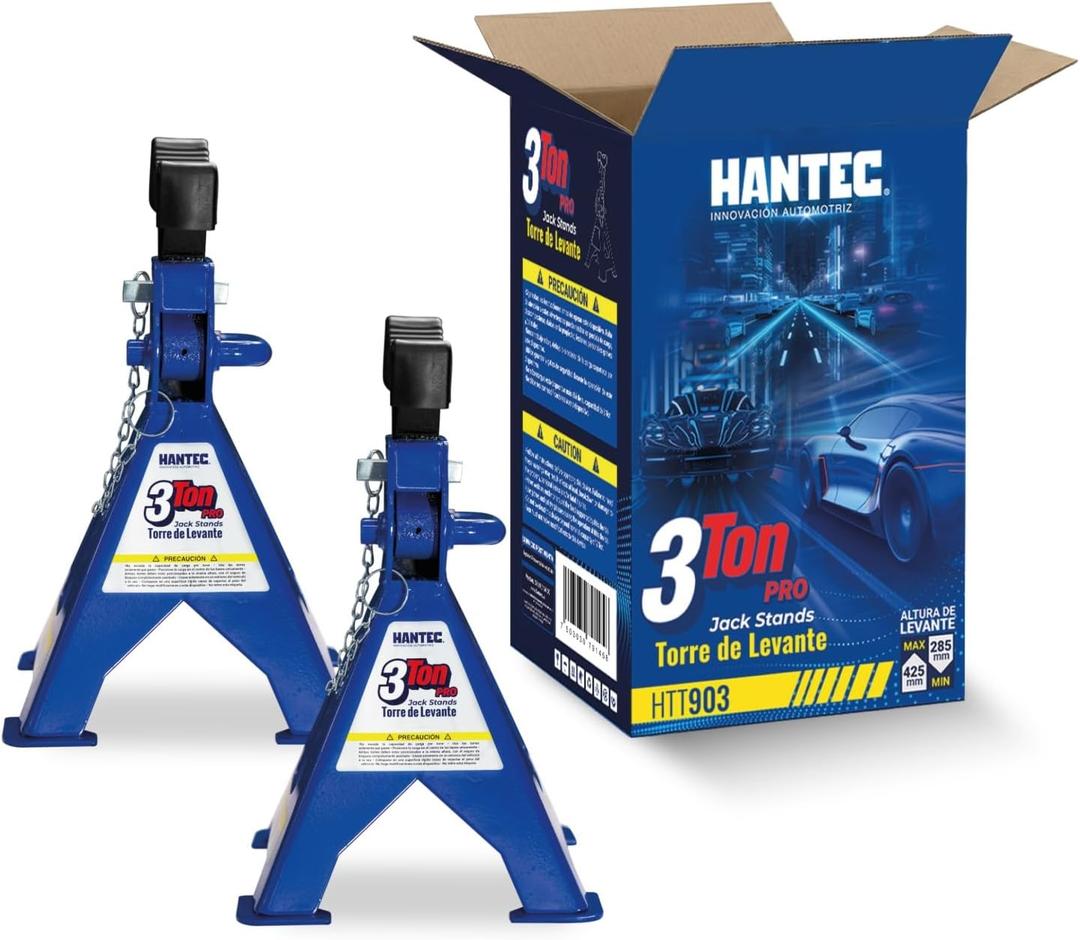 Hantec Jack Stands 3 Ton (6,600 lbs) Pro Double Safety System, Non-Slip Rubber Pad, Heavy-Duty Steel, 1 Pair for Cars, SUVs and Trucks - Blue