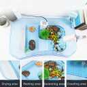PINVNBY Plastic Turtle Tank Reptile Habitat Pet Terrariums Turtles Tank Aquarium Terrapin Topper Basking with Platform Plants,Durable,Safe, Non-Toxic(Blue)