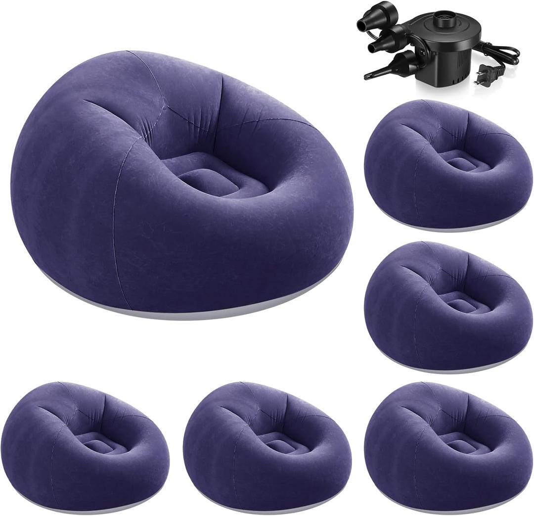 6 Pcs Bean Bag Chairs for Adults Inflatable Chairs with Electric Air Pump Blow up Couch Folding Portable Inflatable Couch Lazy Sofa for Reading Living Room Camping (Blue)