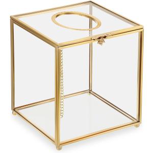 Sumnacon Square Clear Glass Tissue Box Cover -Dainty Cube Tissue Box Holder, Gorgeous Gold Facial Tissue Holder for Dresser Bathroom Bedroom Home Office Bar Restaurant Decor (5.1''x5.1''x5.9''/Square)