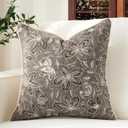 MATTINS Vintage Floral Throw Pillow Covers 18x18 Square, Decorative Farmhouse Pillow Cover, Soft Jacquard Chenille, Designer Neutral Boho Pillow Cover, Cocoa Brown, for Couch Sofa Bed, 1 Pack