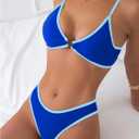 Fanuerg Women's Triangle Bikini Sets Circle Ring Linked Two Piece Swimsuit Color Block Cheeky Bathing Suits (Blue, S)
