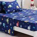 Car Kids Twin Sheet Set Colorful Cars Bed Sheets for Boys - 3 Pcs Deep Pockets Fitted Sheet,Breathable Soft Microfiber Navy Blue Bedding Sets for Toddlers Room Decor