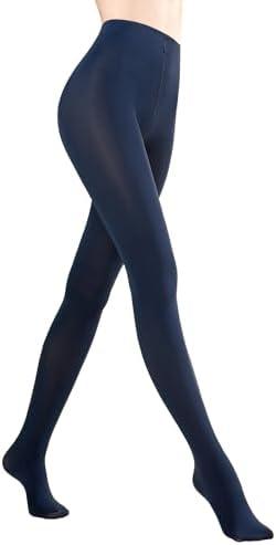 MANZI Women's Solid Color Semi Opaque Footed Tights Soft Stretch Pantyhose Size M/L