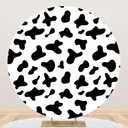 Renaiss 6x6ft Cow Print Round Backdrop Cover Cow Spots Black and White Cow Skin Farm Animal Circle Background Bridal Shower Baby Shower Cowgirl Cowboy Birthday Party Decor Arch Photo Booth Props (Diam 6ft / 1.8m)