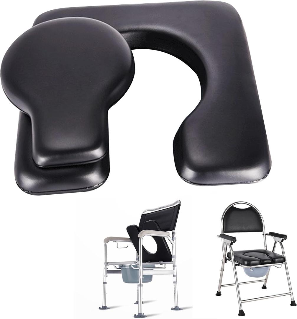 PU Commode Seat Cushion with Sponge Padded,C Shape Waterproof Soft Pad,Suitable for Bedside Commode Chairs,Raised Toilet Seats(Black), Standard