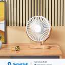 SWEETFULL Small USB Desk Fan 6.5 Inch, 3 Speeds Portable Personal Desktop Table Fan, Dual 360 Adjustment Mini Fan, Quiet Operation, for Home Office Car Outdoor Travel (White wood grain)