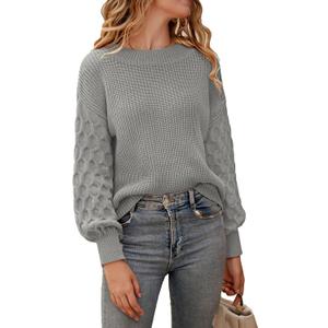 PRETTYGARDEN Women's Fall 2026 Pullover Sweater Casual Long Sleeve Loose Chunky Knit Tops Blouse Winter Fashion Clothing (Gray, M)