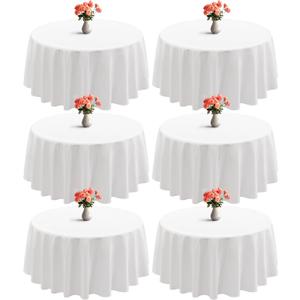 joybest 6 Pack Round Tablecloths 120 Inch White Polyester Table Cloth, Stain and Wrinkle Resistant Washable Fabric Table Cover for Wedding, Party, Reception, Banquet, Dining