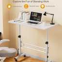 Amztabler Small Standing Desk Adjustable Height, Mobile Stand Up Desk with Wheels, 32 Inch Portable Rolling Desks Conference Room Tables for Walking Pad Treadmill White