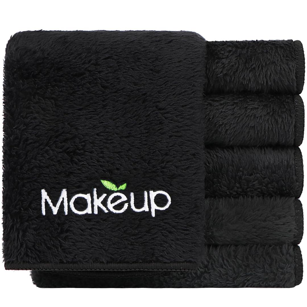 Orighty 6 Pack Premium Makeup Remover Wash Cloths - Super Soft, Quick Dry Microfiber Coral Fleece Face Makeup Towels for Cleansing, 13 x 13 Inch, Black