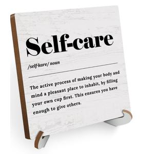  Self-Care Inspirational Quote Wooden Sign Decor, Rustic Wooden Plaque Sign With Iron Stand, Farmhouse Home Office Restroom Desk Shelf Decorations, Pack Of 3