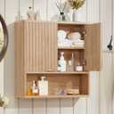LEYAOYAO Fluted Bathroom Wall Cabinet, Wall-Mounted Medicine Cabinet with Adjustable Shelf & Doors, Farmhouse Floating Over the Toilet Storage Cabinets for Laundry Room, Kitchen, Living Room (Natural)