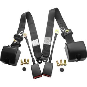 2 Sets Go Kart Seat Belts, 3-Point Seat Belt Replacement Kit, Universal Adjustable Retractable Belts, 118.1 in/300 cm Polyester Belt for Club Golf Cart