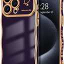 Hython for iPhone 15 Pro Max Case Wave Wavy Phone Cases with Love Heart, Luxury Plating Edge Cute Curly Shape Cover for Women Girls, Thin Slim Soft TPU Rubber Shockproof Protective Cover, Dark Purple, Set Of 6