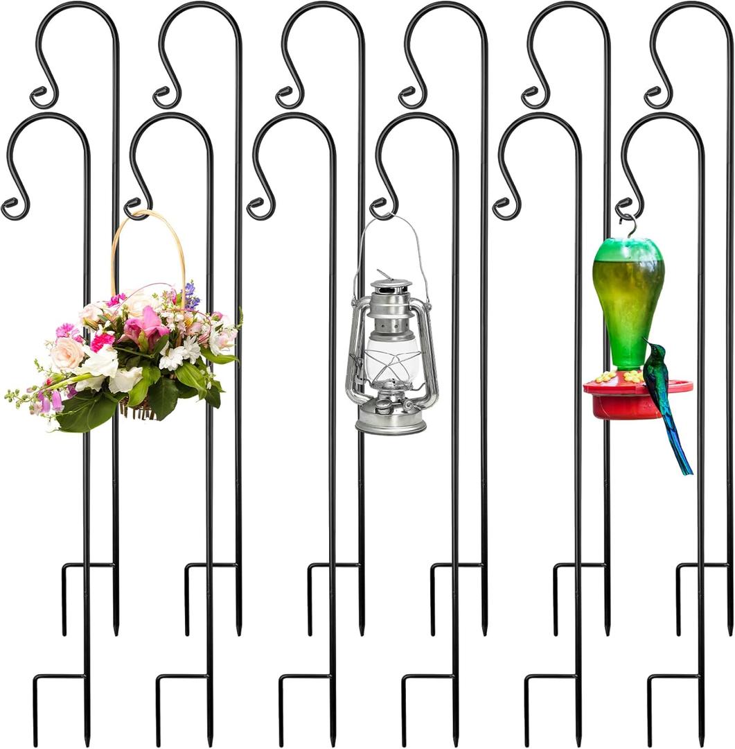 12 Pack Shepherd Hooks for Outdoor 32 Inch 1/3 Inch Thick Shepherd Metal Curled Garden Hook for Lanterns Hanging Plant Baskets Solar Lights Bird Feeders Wedding Decor, Black
