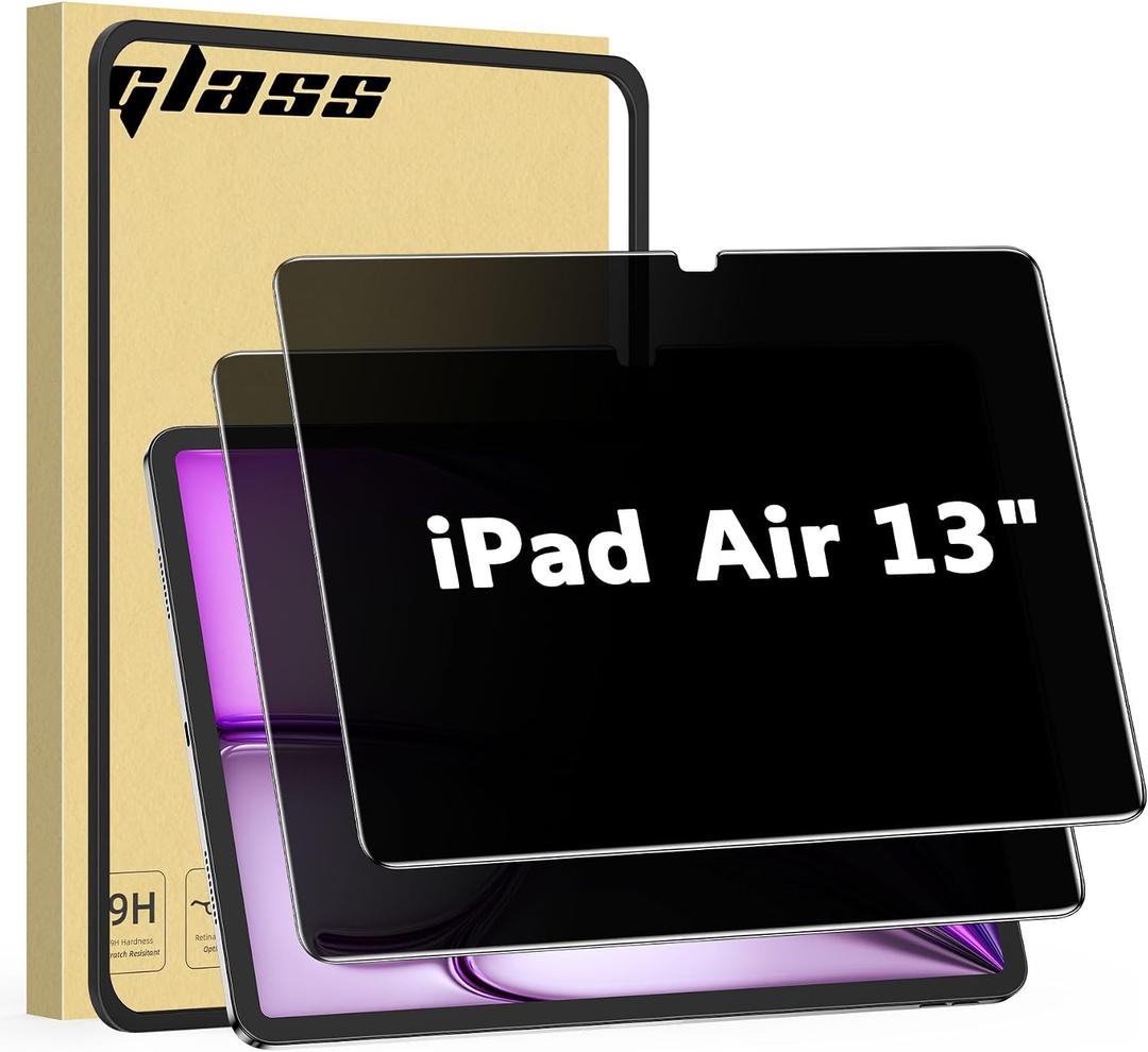 2 Pack Privacy Screen Protector for iPad Air 13 Inch M4/M3/M2, (2026/2025/2024, 8th/7th/6th Gen), Anti-Spy 9H Glass, Anti-Scratch, Bubbles Free, Easy Installation