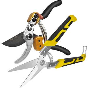 Professional 2-Pack Pruning Shears and Tin Snips, 8.7" Tin Snips + 7.5" Pruning Shears
