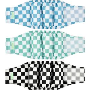 wegreeco Washable Male Dog Belly Band (Stylish Pattern)- Pack of 3 - Washable Male Dog Belly Wrap, Dog Diapers Male (Blue, Green, Black Checkerboard, Large)
