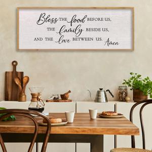 LuZhiQiang Bless the Food Before Us, the Family Beside Us, and the Love between Us Dining Room Wall Decor, 40" X 15" Religious Rustic Bible Verse for Kitchen Sign Wall Art (Wood)