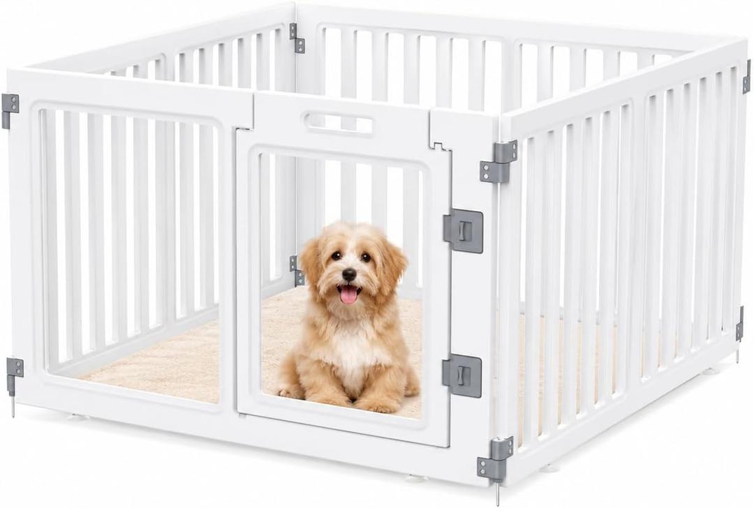 Clear Acrylic Dog Playpen with Door,23.6" Puppy Playpen,Easy Assemble Pet Fence for Puppies/Small Dog Play Pen Indoor (White, 23.6"&40", 4 PC Fence)