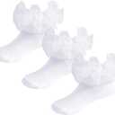 Yenzat Girls Ruffle Socks Pearls Lace Socks for Toddler Little Girls Frilly Dress 3 Pairs (White)