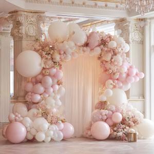 White And Pink Balloon Arch Kit, Party Decor, Coquette Birthday Decorations, 5/10/ 12/18 Inches Pink Bow Balloon for Bridal Baby Shower Girls Birthday Wedding Decorations Supplies (70 PCS)