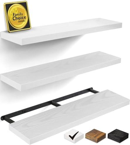 BAYKA White Floating Shelves for Wall, 36 inches Wall Mounted Rustic Wood Shelves for Bathroom, Bedroom, Living Room, for Book/Storage/DecorSet of 3 - Amazon.com