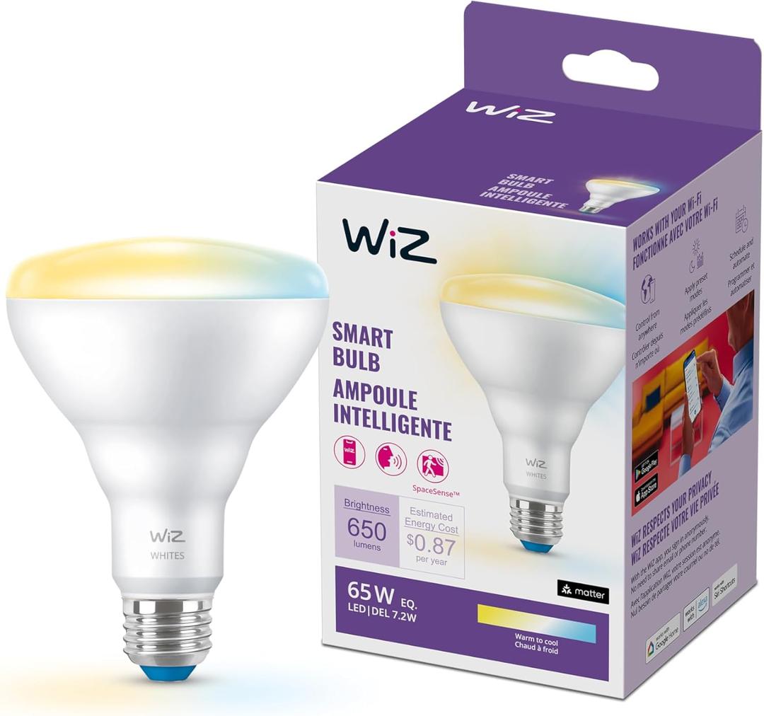 WiZ 65W BR30 Tunable White LED Smart Bulb - Pack of 1 - E26- Indoor - Connects to Your Existing Wi-Fi - Control with Voice or App + Activate with Motion - Matter Compatible