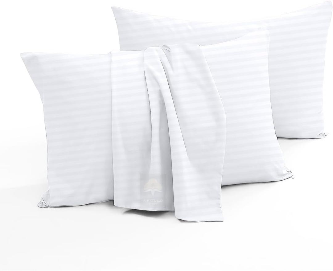 Toddler Travel Pillow Cases Set of 2, 600 Thread Count 100% Egyptian Cotton Pillow Covers for Boys and Girls with Envelope Closure, 12" x 16" (White Stripe)