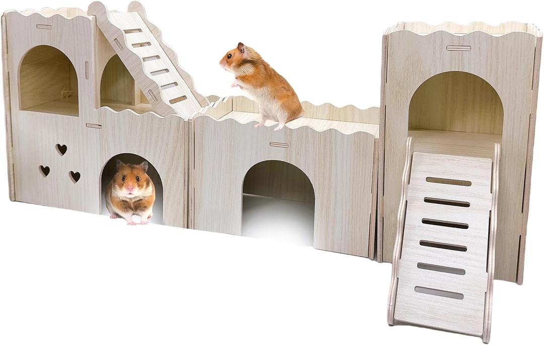 Hamster Hideout House Multi Chamber Rat Hide Hut Castle Large Climbing Playground Exploring Labyrinth Tunnel for Syrian Dwarf Gerbils Hamsters Mice (Pattern B)
