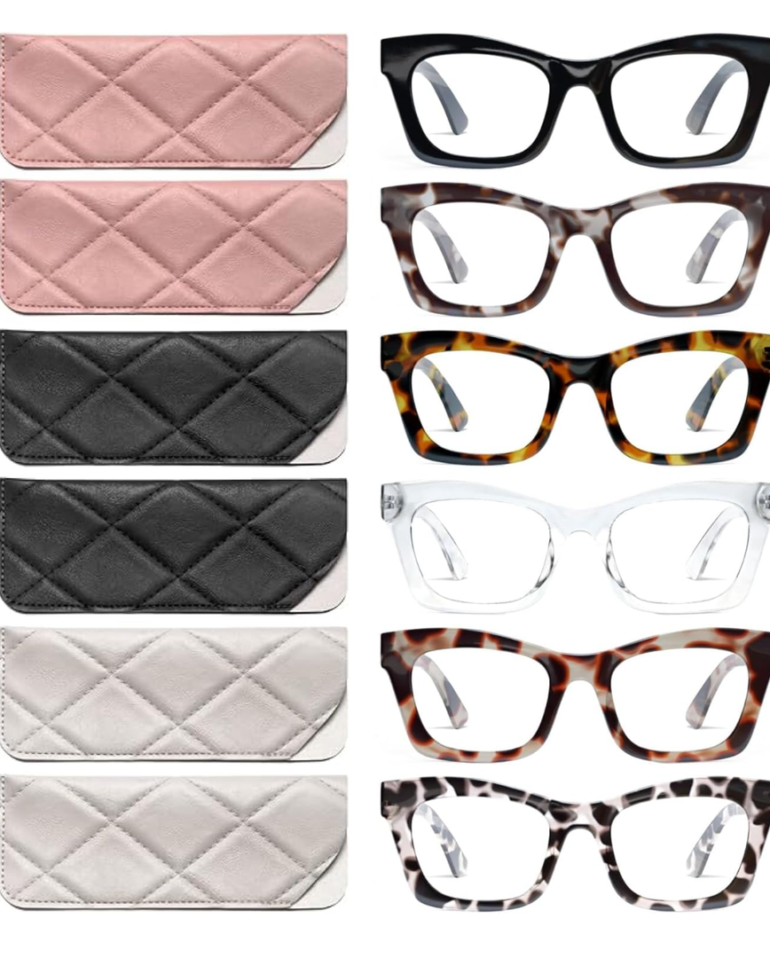 CCVOO 6 Pack Oprah Reading Glasses for Women, Eyeglasses, Blue Light Readers for Women, Computer Eye Glasses, Cheaters
+3.0