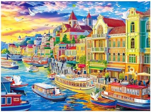 ALL4JIG Harbor City Fun Jigsaw Puzzles for Adults and Kids, 499 Pieces, 19" x 14", Christmas Secret Santa Gift, White Elephant Gifts, Number Partitioned for Easy Solving