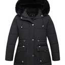 Pefflarge Women's Plus Size Down Coat Parka Jacket | Waterproof, Windproof, Detachable Hood, Thicken for Winter Warmth (2XL, Black)