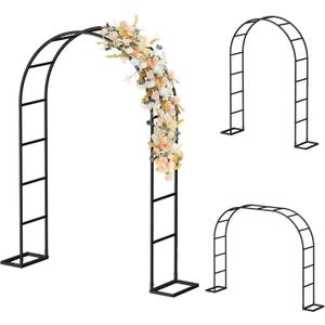 HEOMU Garden Arch Trellis, Metal Garden Arbor with Base, 5.3'W x 7.6'H or 7.9'W x 6.3'H, Assemble Freely 2 Sizes, Arch Trellis for Climbing Plants Outdoor Wedding Bridal Party Decoration, Black