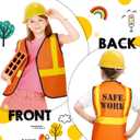 Hillban 48 Pcs Kids Construction Worker Costumes Includes 24 Pcs Construction Vests and Hats for Kids Birthday Party Halloween Worker Costume Cosplay Favor Decoration (Orange)