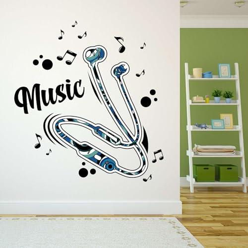 Design With Vinyl Music Wall Decal Earphones with Geometric Pattern on White Background Removable - Size: 27 in x 30 in