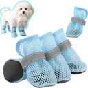 5 Pack Small Dog Shoes for Hot Pavement, Breathable Summer Dog Boots with Mesh, Non-Slip Sole, Adjustable Reflective Straps, Paw Protection for Outdoor Walking, 1 Extra Replacement (Blue, Size 6)