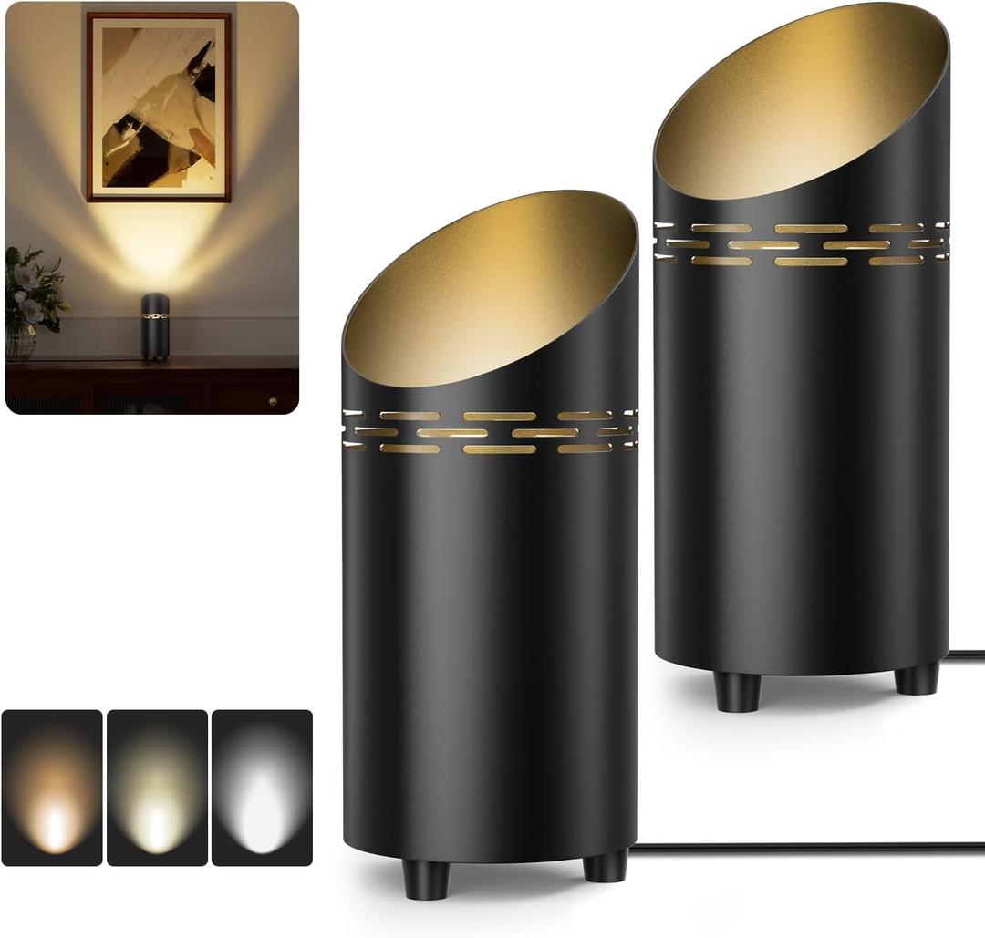 2 Pack Uplights Indoor Floor Can Lights, 3000K/4000K/6000K Spotlight Indoor with GU10 Bulbs, Uplighting Spotlights with Foot Switch for Living Room Corner Sofa House Plant Wall Artwork Decor