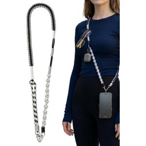 Handwoven Nylon 3-in-1 Detachable Lanyard, Crossbody/Neck/Wrist, Quick Access, Secure Clips, Multi Loops (Blackwhite)