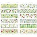 12 Rolls Green Floral Butterfly Washi Tape Set, Fresh Pastel Wildflower Dragonfly Plaid Pattern Decorative Masking Tapes for DIY Art Craft, Scrapbook, Journaling, Planner, Gift Wrapping