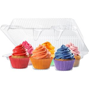 Plastic Cupcake Containers Boxes | 6 Compartment  50 Pack | Disposable High Dome Dozen Cupcake Holder With Lid Bulk | Extra Sturdy Stackable Cupcake Boxes | Durable Muffin Packaging Transporter To Go