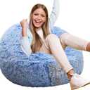 Fluffy Bean Bag Chair for Kids, 2.5FT Round Memory Foam Filled Bean Bag for Teens & Kids, Ultra Soft Faux Fur Fabric Bean Bag Chairs for Playroom, Living Room, Bedroom, Blue