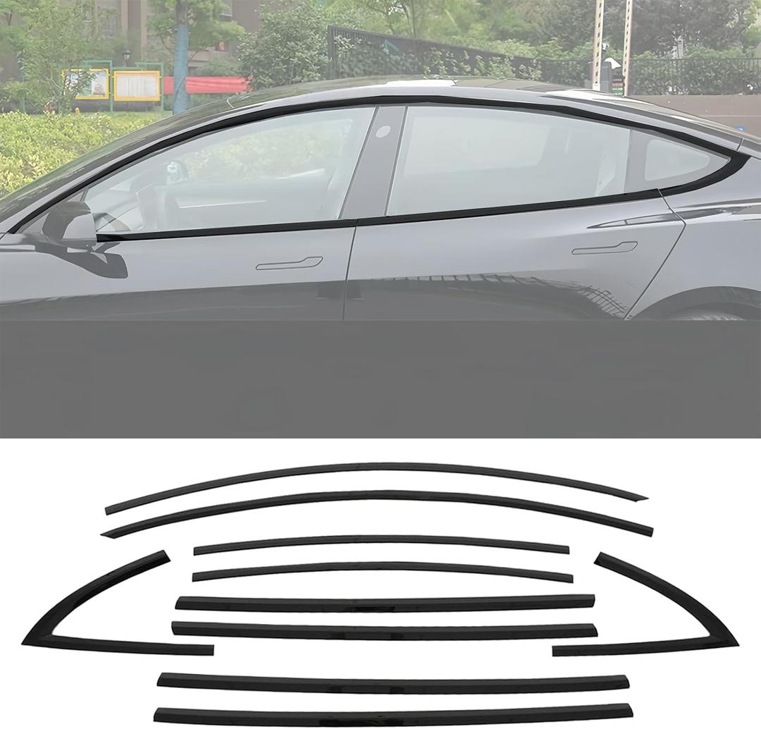 Window Trim Stainless Steel Chrome Delete for Model 3 2017-2025 ABS Black Window Trim Blackout Kit 10pcs Glossy Black (for Model 3 2017-2025)