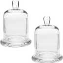 EXCEART Glass Cloche 2 Sets Clear Glass Dome Candle Glass Jar Cloche Dome Bell Jar Candle Cover Display Wedding Decoration Ornament Clear