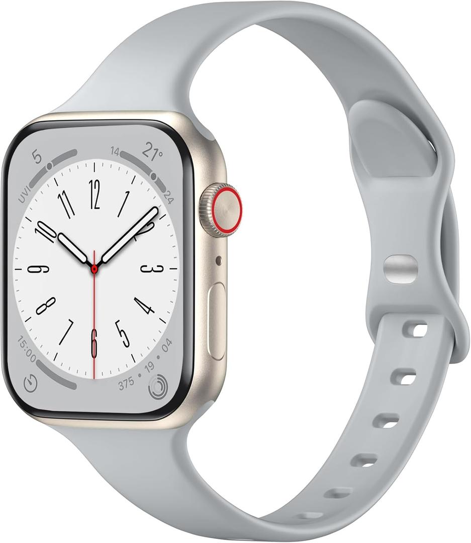 3 x WJK Sport Strap Compatible with Apple Watch Bands 38mm 40mm 41mm 42mm 44mm 45mm 46mm 49mm for Women, Soft Slim Thin Silicone Band Compatible with Apple Watch Series 10 9 8 7 6 5 4 3 2 1 Ultra/Ultra 2 (Light Gray)