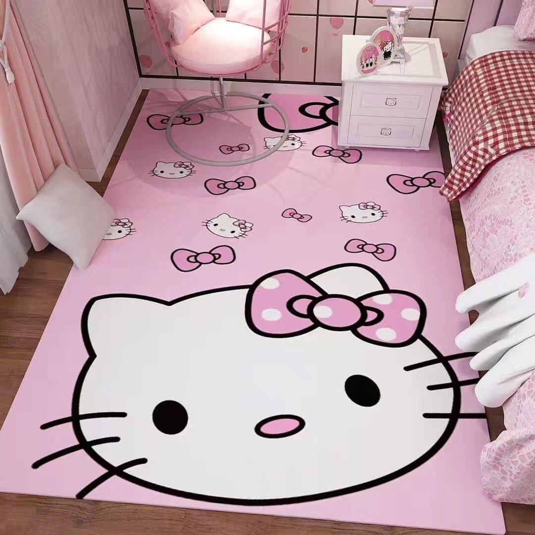Pink Washable Runner Rug 2' x 5' 3" Cute Cartoon Kitten Face Pattern Non-Slip Area Rugs Kawaii Carpet Home Decor Carpet for Living Room Bedroom Entryway Rug