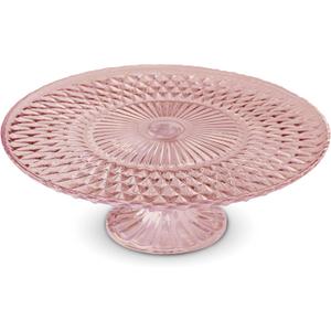 Amici Home Rochester Footed Glass Cake Stand | Round Vintage Style Cake Plate | Serving Platter for Cupcakes, Cookies, Birthday Cake | Dessert Display Stand for Parties, Weddings, and Gift (Pink)