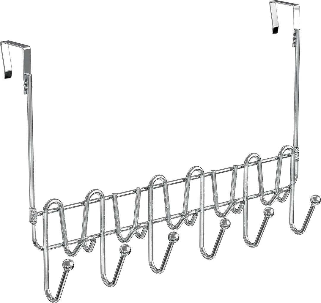 DecoBros Supreme Over The Door 11 Hook Organizer Rack, Chrome Finish