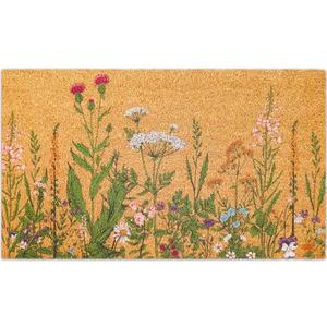 FYSUIMU Vintage Wildflower Natural Coir Doormat Retro Floral Welcome Floor Mat Non-Slip Spring Entrance Door Rugs for Indoor Outdoor Home Bathroom, 16.5 x 29 Inch